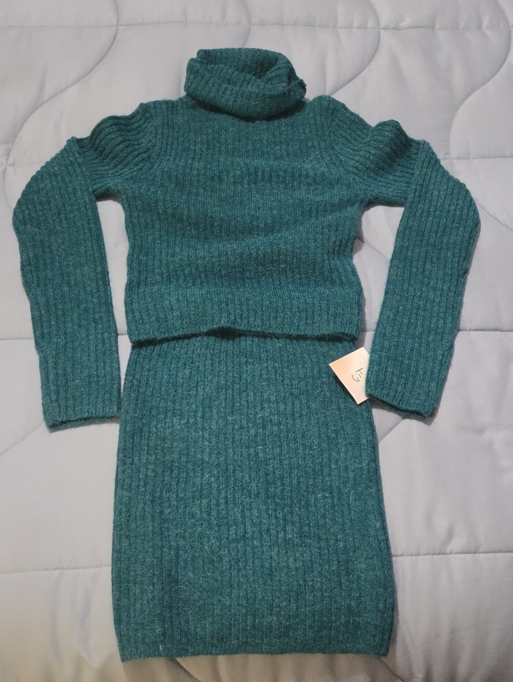 Womens Teal Ribbed Knit Turtleneck Dress Set Small NWT
